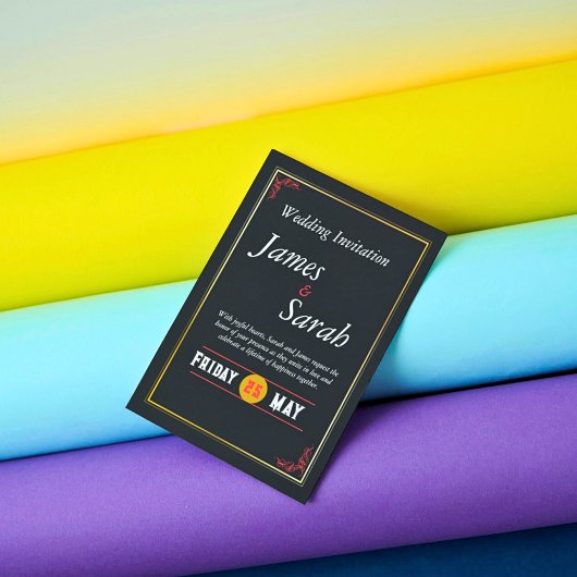 レッド&金ゴールド結婚のカスタム詳細招待状 招待状