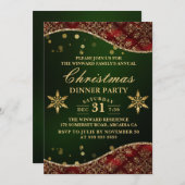 レッド&金ゴールド華美ベルベットウェーブスクリスマスディナー 招待状 (正面/裏面)