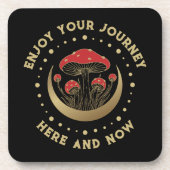 レッド&金ゴールド魔法マッシュルームクレセントムーンオンブラック コースター (正面)