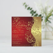 レッド&金ゴールド74thバースデーパーティーへの招待 招待状 (スタンド正面)