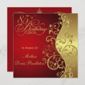 レッド&金ゴールド85歳誕生日パーティーの招待 招待状 (正面/裏面)