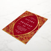 レッド・金ゴールド・アラベスク・フォイル招待状 箔招待状 (回転した状態)