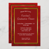 レッド・金ゴールド・フレーム・マルーン・ディナー卒業 招待状 (正面/裏面)