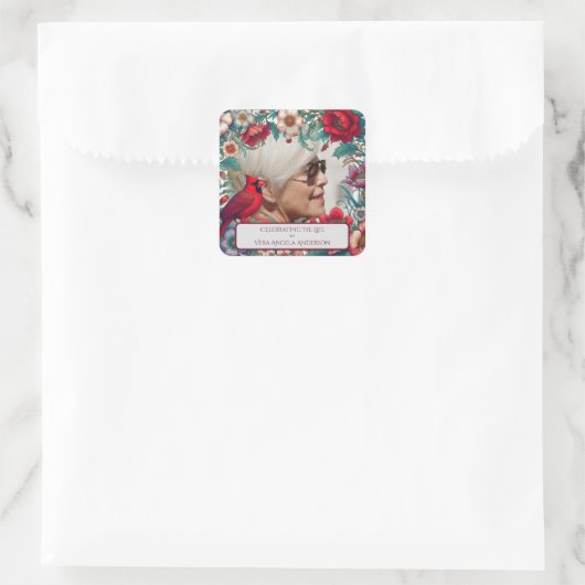 レッド（鳥）ショウジョウコウカンチョウお祝いのライフ写真 スクエアシール (バッグ)