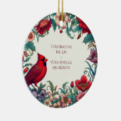 レッド（鳥）ショウジョウコウカンチョウお祝いのライフ写真 セラミックオーナメント (右)