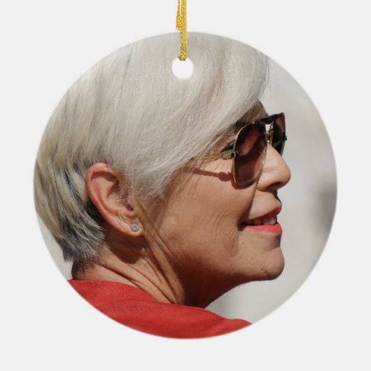 レッド(鳥)ショウジョウコウカンチョウお祝いのライフ写真 セラミックオーナメント (裏面)