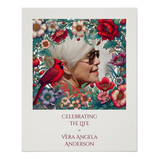 レッド（鳥）ショウジョウコウカンチョウお祝いのライフ写真 ポスター (正面)