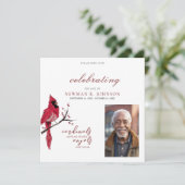 レッド（鳥）ショウジョウコウカンチョウお祝いのライフ写真 招待状 (スタンド正面)