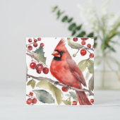 レッド（鳥）ショウジョウコウカンチョウとワイルドベリーのクリスマス シーズンカード (スタンド正面)