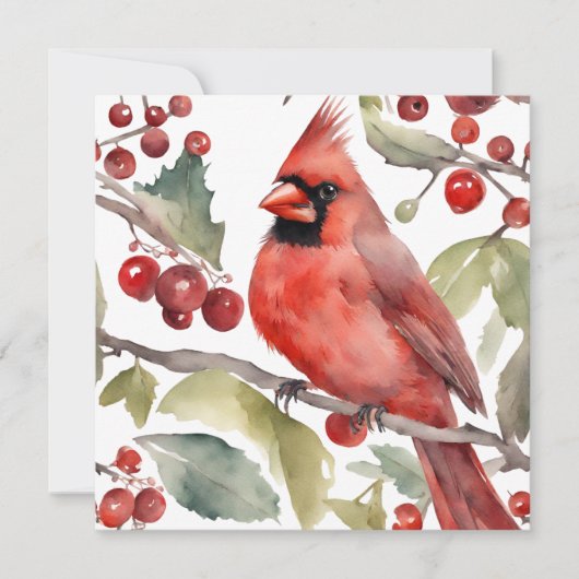 レッド（鳥）ショウジョウコウカンチョウとワイルドベリーのクリスマス シーズンカード (正面)