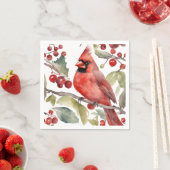 レッド（鳥）ショウジョウコウカンチョウとワイルドベリーのクリスマス スタンダードカクテルナプキン (インサイチュ)