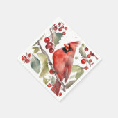レッド（鳥）ショウジョウコウカンチョウとワイルドベリーのクリスマス スタンダードカクテルナプキン (角)
