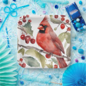 レッド（鳥）ショウジョウコウカンチョウとワイルドベリーのクリスマス ペーパープレート (パーティー)