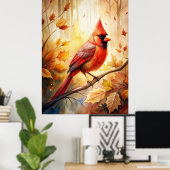 レッド(鳥)ショウジョウコウカンチョウインオータム秋 ポスター (ホームオフィス)