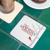 レッド（鳥）ショウジョウコウカンチョウウィンターウッドランドカスタムツリー スクエアペーパーコースター