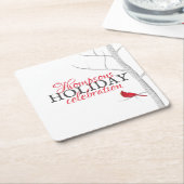 レッド（鳥）ショウジョウコウカンチョウウィンターウッドランドカスタムツリー スクエアペーパーコースター (アングル)