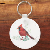 レッド(鳥)ショウジョウコウカンチョウウォーターカラーアートキーチェーン キーホルダー (正面)