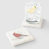 レッド（鳥）ショウジョウコウカンチョウウォーターカラーアートストーンコースター ストーンコースター (横)