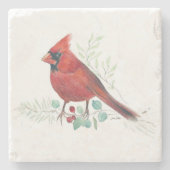 レッド（鳥）ショウジョウコウカンチョウウォーターカラーアートストーンコースター ストーンコースター (正面)