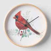 レッド(鳥)ショウジョウコウカンチョウウォーターカラーウォールデコル 壁時計 (正面)