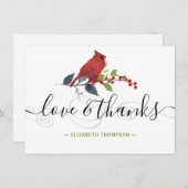レッド（鳥）ショウジョウコウカンチョウウォーターカラーモノグラムラブ&感謝してい Love サンキューカード (正面/裏面)