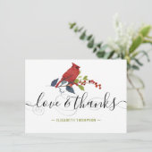 レッド（鳥）ショウジョウコウカンチョウウォーターカラーモノグラムラブ&感謝してい Love サンキューカード (スタンド正面)