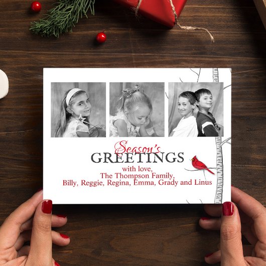 レッド（鳥）ショウジョウコウカンチョウウッドランド冬の木の数々の写真 シーズンカード