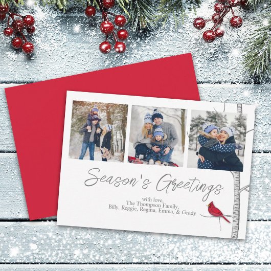 レッド(鳥)ショウジョウコウカンチョウウッドランド冬数々のの木3枚の写真 シーズンカード