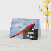 レッド（鳥）ショウジョウコウカンチョウオンウッドスタンプハッピーバースデー カード (黄色い花)