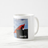 レッド(鳥)ショウジョウコウカンチョウオンウッドスタンプパーソナライズされた コーヒーマグカップ (正面右)