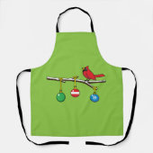 レッド(鳥)ショウジョウコウカンチョウオンクリスマスベアブランチ エプロン (正面)