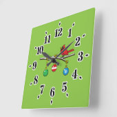 レッド（鳥）ショウジョウコウカンチョウオンクリスマスベアブランチ スクエア壁時計 (傾斜)