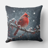 レッド(鳥)ショウジョウコウカンチョウオンツリーブランチin雪 クッション (裏面)