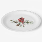 レッド（鳥）ショウジョウコウカンチョウオンパインブランチ ペーパープレート (アングル)