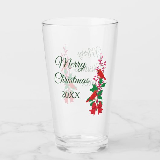 レッド（鳥）ショウジョウコウカンチョウオンホリークリスマス タンブラーグラス (正面)