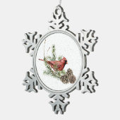 レッド(鳥)ショウジョウコウカンチョウオーナメント スノーフレークピューターオーナメント (右)