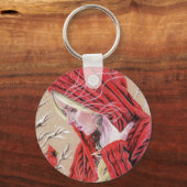 レッド(鳥)ショウジョウコウカンチョウガールクリスマスホリデーキーチェーン キーホルダー (正面)