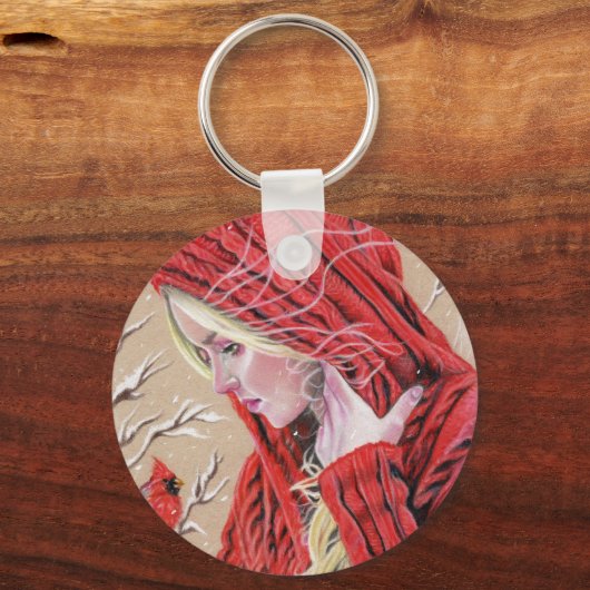 レッド(鳥)ショウジョウコウカンチョウガールクリスマスホリデーキーチェーン キーホルダー (正面)