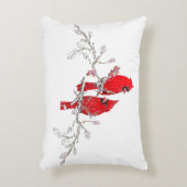 レッド(鳥)ショウジョウコウカンチョウクリスマスベリーブランチ アクセントクッション (正面(垂直))