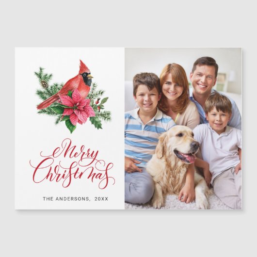 レッド（鳥）ショウジョウコウカンチョウクリスマスホリデイ磁気カード (正面)