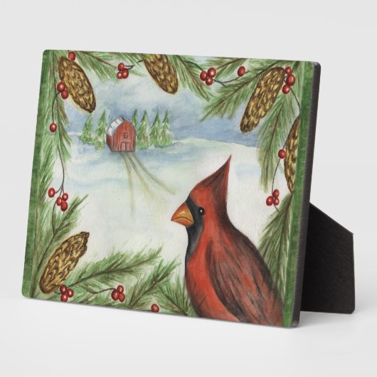 レッド（鳥）ショウジョウコウカンチョウクリスマスホリデーアートデコール フォトプラーク (側面)