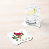 レッド（鳥）ショウジョウコウカンチョウクリスマスホリーベリー紙コースター ペーパーコースター (インサイチュ)