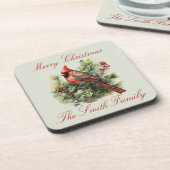 レッド（鳥）ショウジョウコウカンチョウクリスマス懸命プラスチックのコースター コースター (左側)