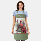 レッド（鳥）ショウジョウコウカンチョウクリスマス エプロン (着用した状態)