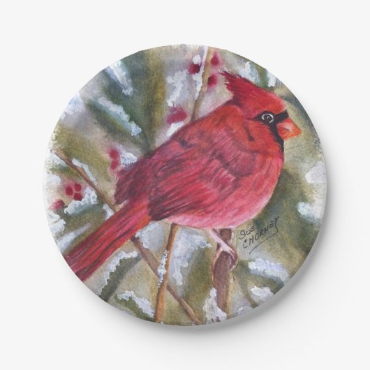 レッド(鳥)ショウジョウコウカンチョウクリスマス ペーパープレート (正面)