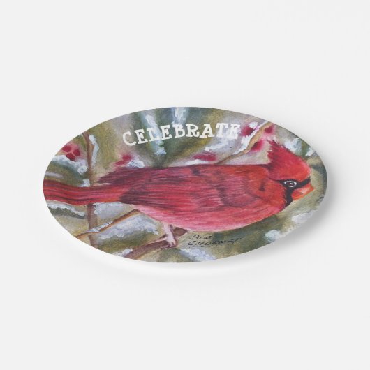 レッド(鳥)ショウジョウコウカンチョウクリスマス ペーパープレート (アングル)