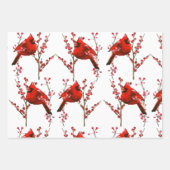 レッド（鳥）ショウジョウコウカンチョウクリスマス、冬の休日 ラッピングペーパーシート (正面3)