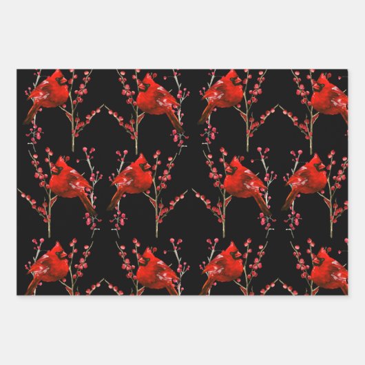 レッド(鳥)ショウジョウコウカンチョウクリスマス、冬の休日 ラッピングペーパーシート (正面2)