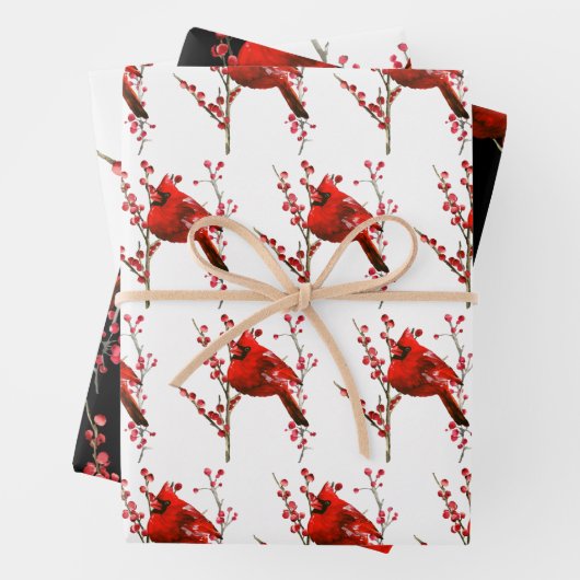 レッド(鳥)ショウジョウコウカンチョウクリスマス、冬の休日 ラッピングペーパーシート (インサイチュ)