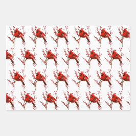 レッド（鳥）ショウジョウコウカンチョウクリスマス、冬の休日 ラッピングペーパーシート